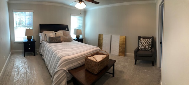 3279 Summer View Ave, Springdale, AR 72764 - bedroom featuring ornamental molding, baseboards, light carpet, and ceiling fan