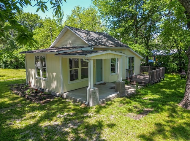 1230 W Mount Comfort Rd, Fayetteville, AR 72703 - back of property with a yard, a patio area, and a wooden deck