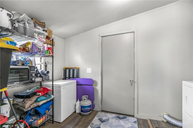 14650 Mariano Rd, Bentonville, AR 72712 - clothes washing area with wood finished floors and washer / clothes dryer