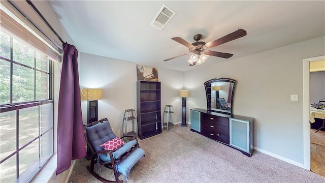 12526 Avoca Hollow Rd, Garfield, AR 72732 - sitting room with ceiling fan, carpet, and baseboards