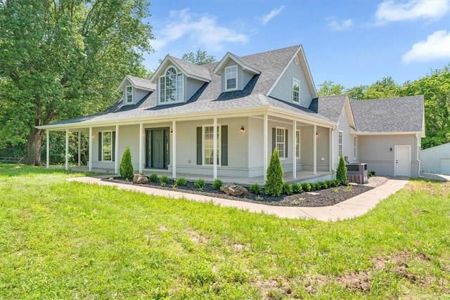 12391 Shamrock Rd, Farmington, AR 72730 - farmhouse inspired home with covered porch, a front lawn, central air condition unit, and a shingled roof