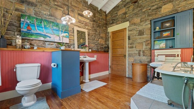 bathroom featuring wood finished floors, toilet, and a sink