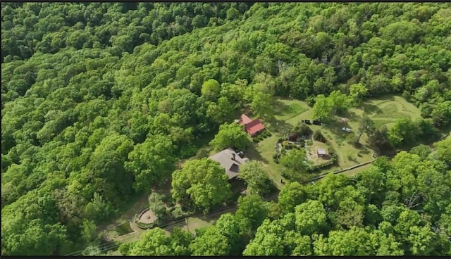 view of property location featuring a forest