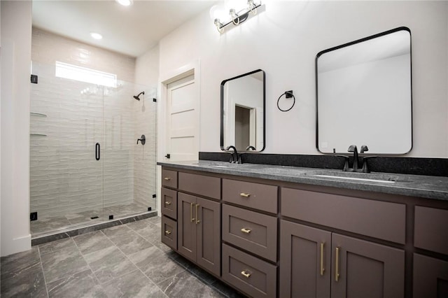 25 Lathrop Dr, Bella Vista, AR 72715 - full bath with a shower stall, double vanity, recessed lighting, and marble finish floors