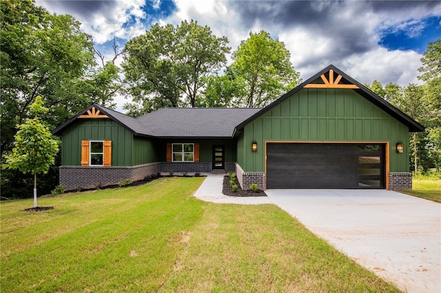 25 Lathrop Dr, Bella Vista, AR 72715 - view of front of house with a garage, board and batten siding, concrete driveway, and a front yard