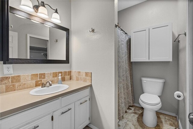 6 Rivercliff Rd, Rogers, AR 72756 - bathroom with vanity, tasteful backsplash, and curtained shower