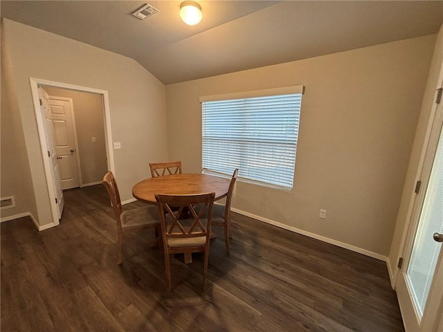 811 Belhaven Rd, Centerton, AR 72719 - dining room featuring lofted ceiling, baseboards, and dark wood-style floors