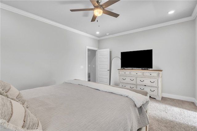 12 E Loveland Loop, Farmington, AR 72730 - bedroom featuring light colored carpet, recessed lighting, ornamental molding, baseboards, and ceiling fan