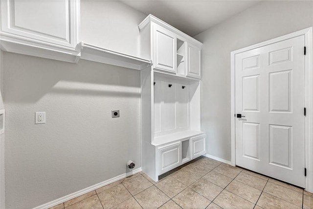 1302 Walker Dr, Rogers, AR 72756 - laundry area featuring hookup for an electric dryer, light tile patterned floors, and baseboards