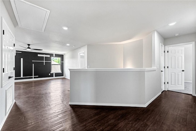 1302 Walker Dr, Rogers, AR 72756 - hall with attic access, baseboards, dark wood-style flooring, and recessed lighting