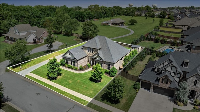 aerial view of residential area with property parcel outlined