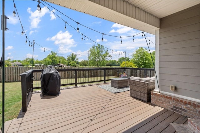 wooden deck with outdoor lounge area