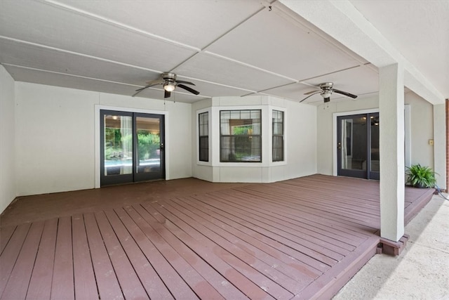 wooden deck with ceiling fan
