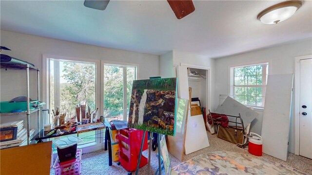 10190 Summit Dr, Rogers, AR 72758 - game room with a ceiling fan and healthy amount of natural light