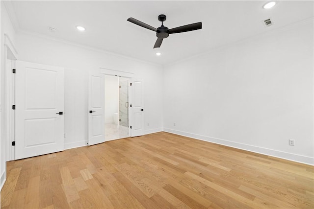 17 Winters Dr, Bella Vista, AR 72714 - unfurnished bedroom featuring baseboards, light wood-style floors, crown molding, connected bathroom, and recessed lighting
