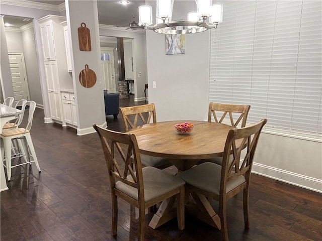 773 Via Firenze Ave, Tontitown, AR 72762 - dining room featuring ornamental molding, baseboards, a chandelier, and dark wood-style floors