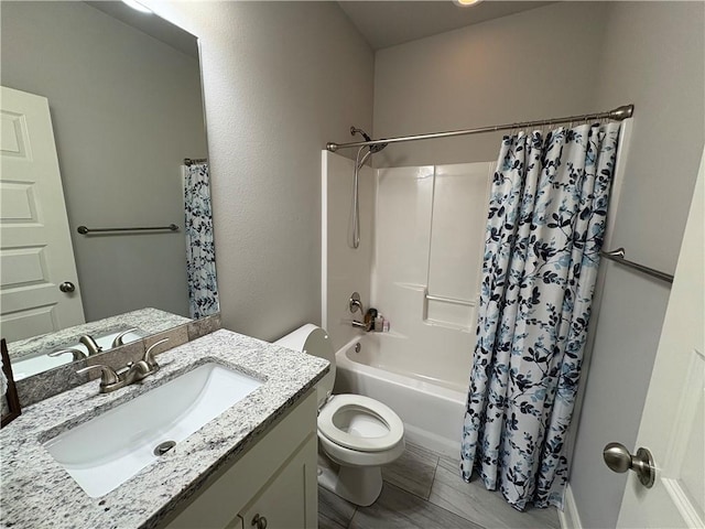 773 Via Firenze Ave, Tontitown, AR 72762 - bathroom with vanity, toilet, shower / bathtub combination with curtain, and wood finished floors