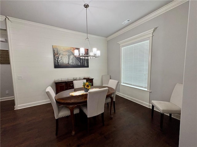 773 Via Firenze Ave, Tontitown, AR 72762 - dining room with baseboards, dark wood-style floors, a chandelier, and crown molding