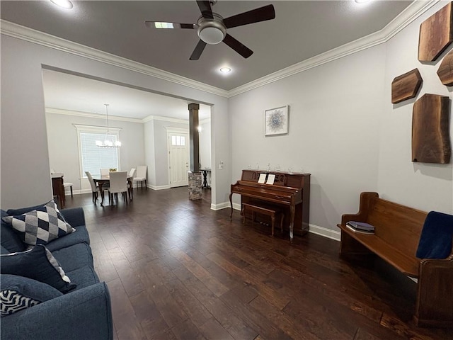 773 Via Firenze Ave, Tontitown, AR 72762 - living room with hardwood / wood-style floors, ceiling fan, baseboards, ornamental molding, and recessed lighting