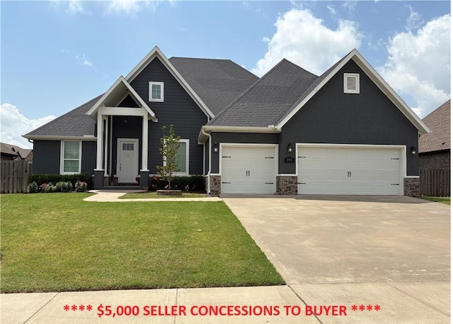 773 Via Firenze Ave, Tontitown, AR 72762 - craftsman-style house with an attached garage, driveway, and stone siding