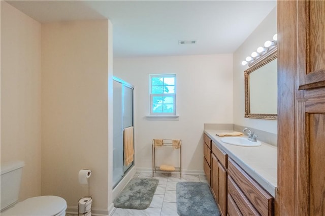 18880 Skylight Mountain Rd, Canehill, AR 72717 - full bath featuring toilet, a shower stall, vanity, and tile patterned flooring