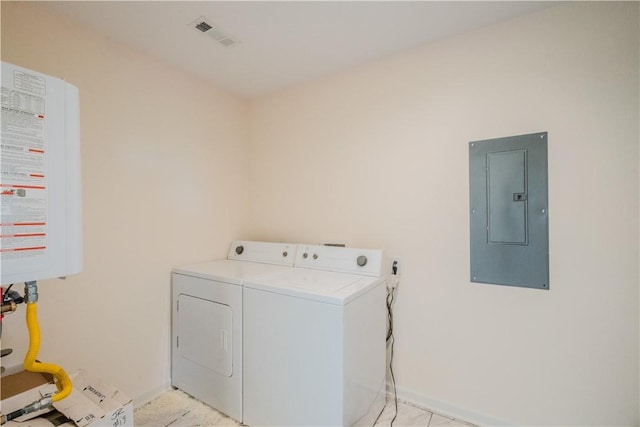 18880 Skylight Mountain Rd, Canehill, AR 72717 - laundry area featuring electric panel, separate washer and dryer, and baseboards