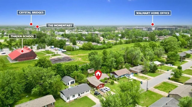 505 10th St, Bentonville, AR 72712 - aerial perspective of suburban area featuring a tree filled landscape