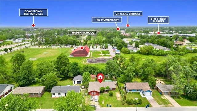 505 10th St, Bentonville, AR 72712 - aerial perspective of suburban area featuring a tree filled landscape