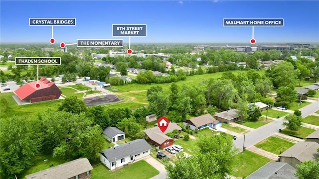 505 10th St, Bentonville, AR 72712 - aerial view of residential area with a tree filled landscape
