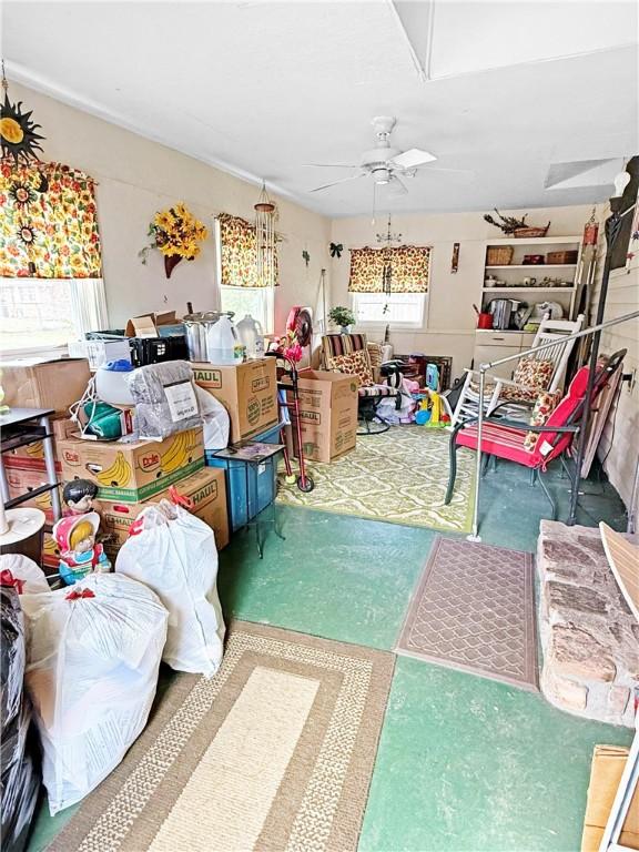 1711 W Cline Rd, Clarksville, AR 72830 - interior space with ceiling fan and attic access