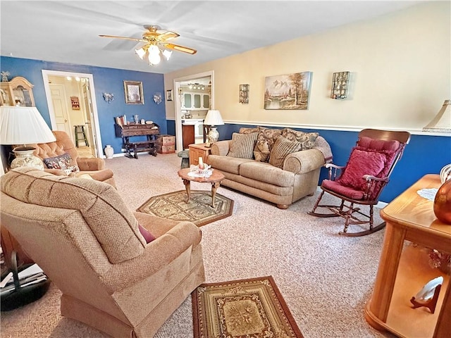 1711 W Cline Rd, Clarksville, AR 72830 - carpeted living area featuring ceiling fan and baseboards