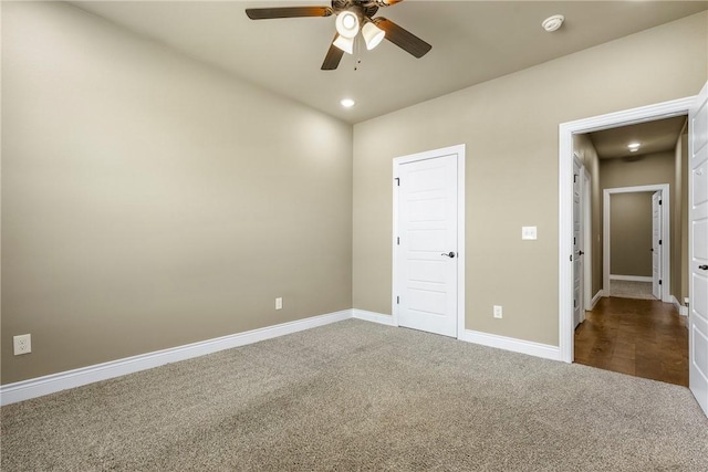 506 Hindman Dr, Prairie Grove, AR 72753 - unfurnished bedroom with carpet flooring, baseboards, recessed lighting, and ceiling fan