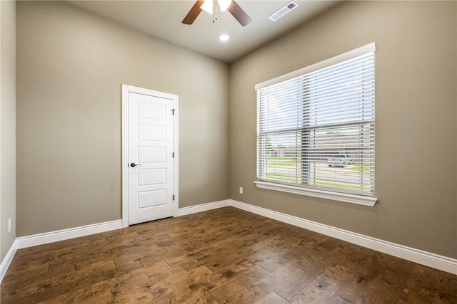 506 Hindman Dr, Prairie Grove, AR 72753 - unfurnished room with ceiling fan, baseboards, dark wood-style flooring, and recessed lighting