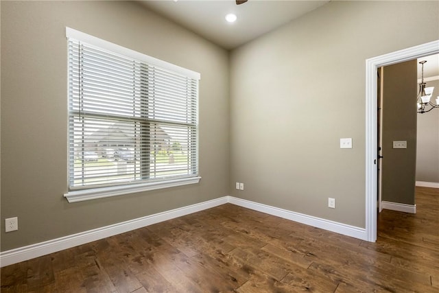 506 Hindman Dr, Prairie Grove, AR 72753 - spare room with dark wood-style floors, baseboards, a chandelier, and recessed lighting