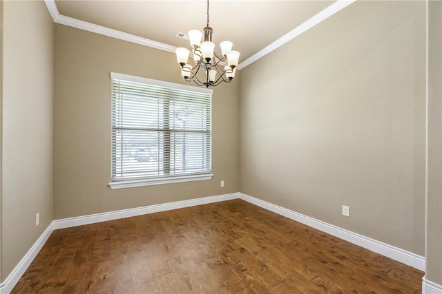 506 Hindman Dr, Prairie Grove, AR 72753 - unfurnished room with a chandelier, crown molding, dark wood-style flooring, and baseboards