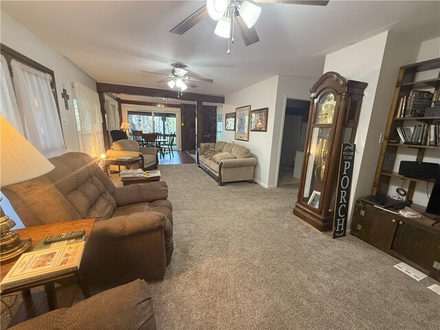 1088 Little Red River Rd, Leslie, AR 72645 - living area with ceiling fan and carpet flooring