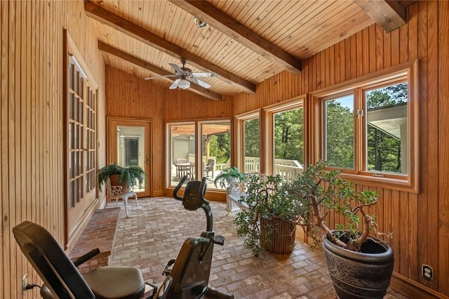 24 Dogwood Rdg, Eureka Springs, AR 72632 - sunroom / solarium with wood walls, brick flooring, wooden ceiling, and french doors