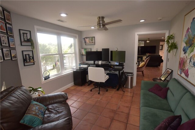 8141 Ward Ln, Rogers, AR 72756 - office with a ceiling fan, tile patterned flooring, and recessed lighting