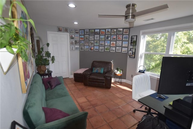 8141 Ward Ln, Rogers, AR 72756 - home office featuring ceiling fan, baseboards, recessed lighting, and tile patterned flooring