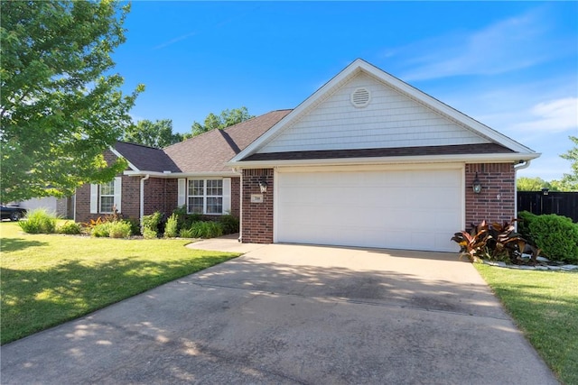 708 Carter Ct, Siloam Springs, AR 72761 - ranch-style house featuring brick siding, driveway, a front yard, and a garage