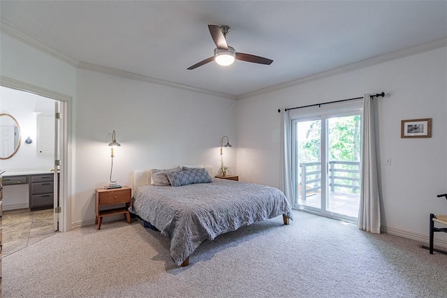 2507 NW Linebarger Ln, Bentonville, AR 72712 - bedroom with access to outside, ornamental molding, light carpet, baseboards, and ensuite bathroom