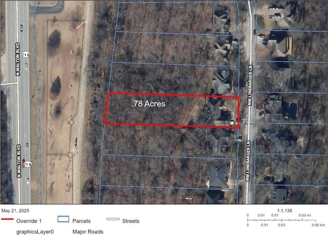 2507 NW Linebarger Ln, Bentonville, AR 72712 - aerial overview of property's location featuring property boundaries highlighted