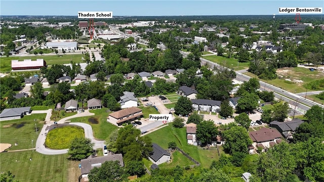 905 Durham Pl, Bentonville, AR 72712 - aerial view of property and surrounding area with nearby suburban area