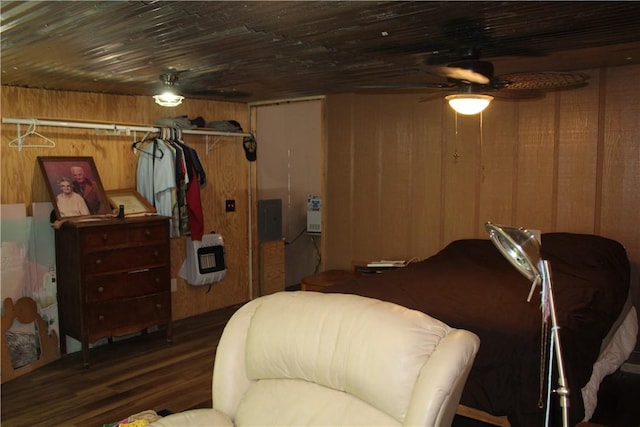 1739 Mc 6070, Flippin, AR 72634 - bedroom featuring heating unit, wood finished floors, wood walls, and a closet