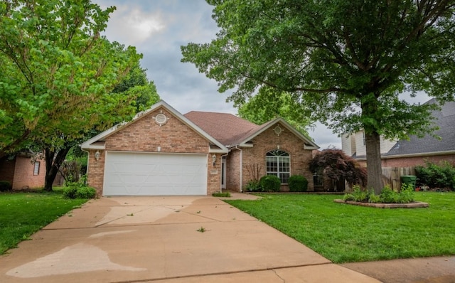 4509 W Highland Knolls Rd, Rogers, AR 72758 - view of front of property featuring brick siding, concrete driveway, an attached garage, and a front yard