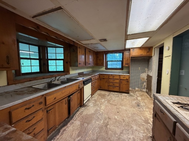 308 Flickinger St, Sulphur Springs, AR 72768 - kitchen featuring dishwasher, a sink, brown cabinets, and light countertops