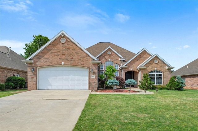 4005 Lyndale Dr, Rogers, AR 72758 - traditional-style home featuring driveway, brick siding, a front lawn, and an attached garage