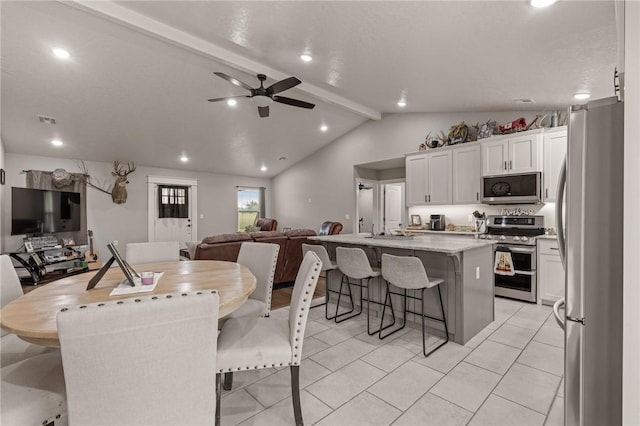 13865 State Highway 116, Colcord, OK 74338 - dining space featuring ceiling fan, recessed lighting, and light tile patterned flooring