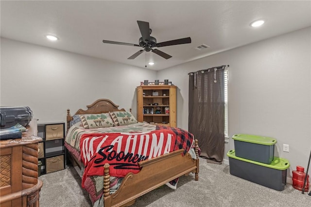 13865 State Highway 116, Colcord, OK 74338 - carpeted bedroom with recessed lighting and ceiling fan