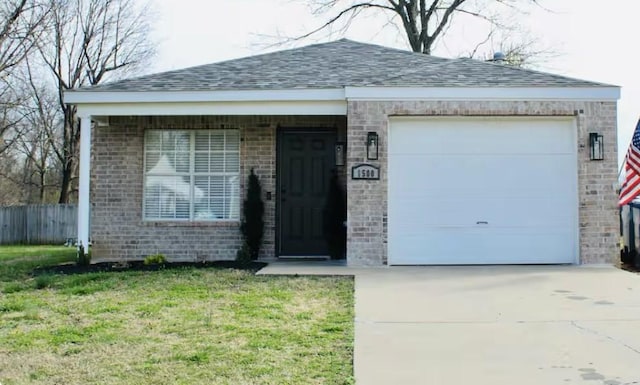 1500 Linwood Cir, Bentonville, AR 72712 - ranch-style house with driveway, an attached garage, brick siding, and roof with shingles